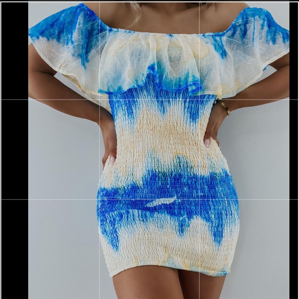 Blue Blush Tye Dye Off the Shoulder Dress